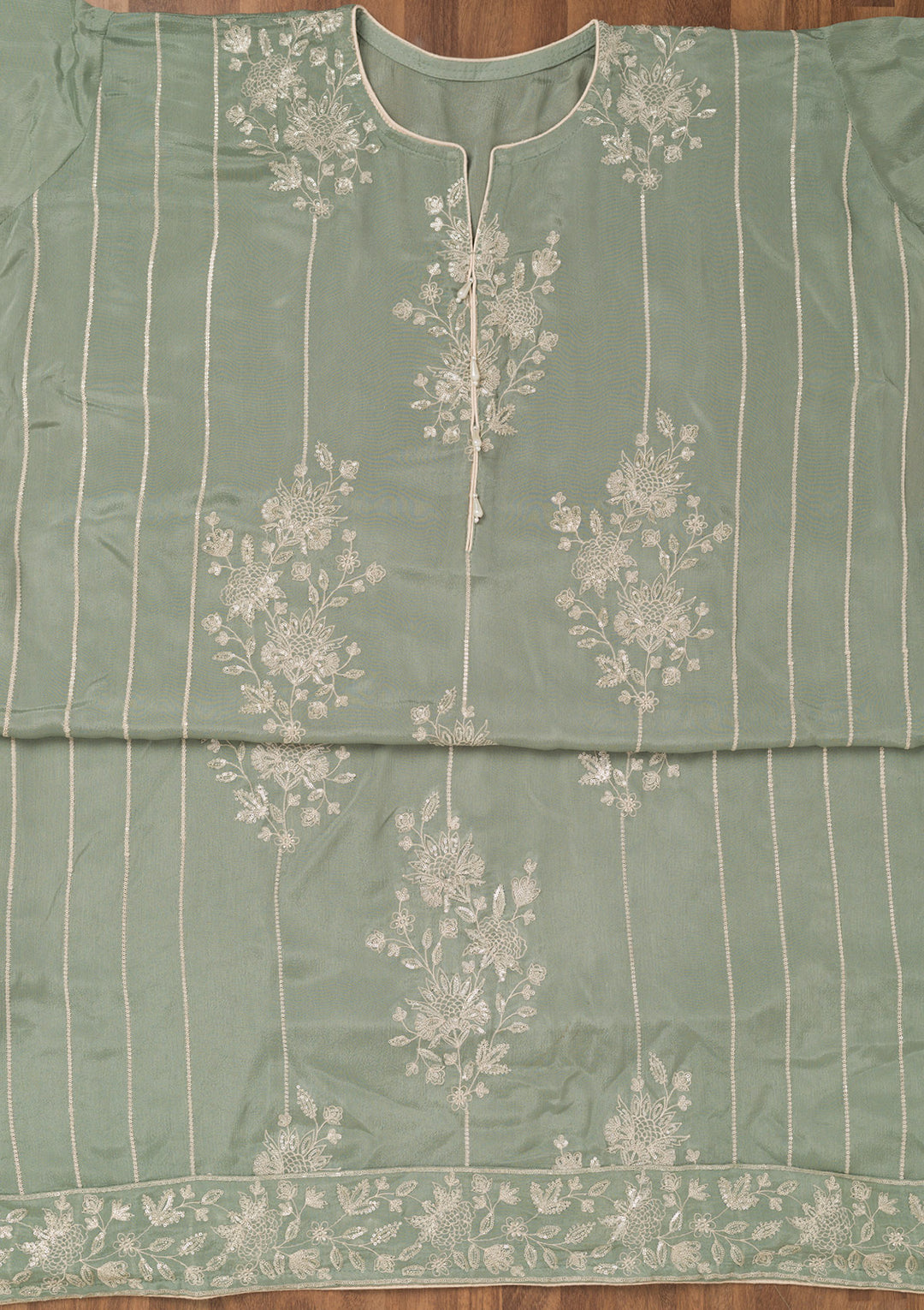 Sea Green Zariwork Semi Crepe Unstitched Salwar Suit