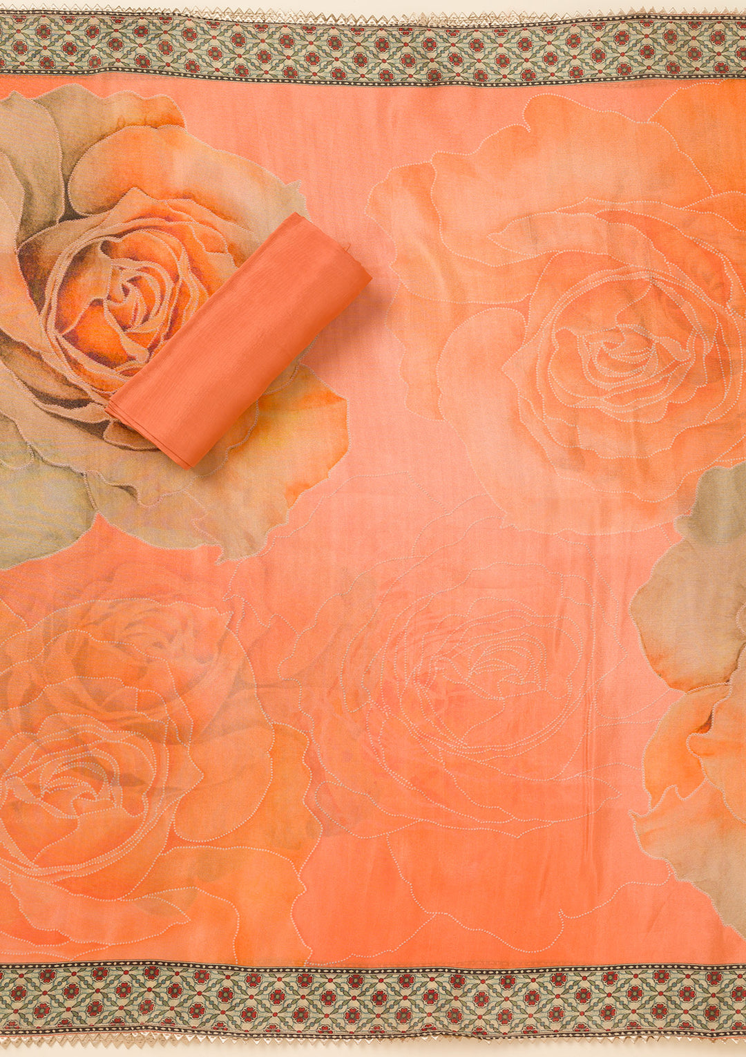 Orange Zariwork Semi Crepe Unstitched Salwar Suit