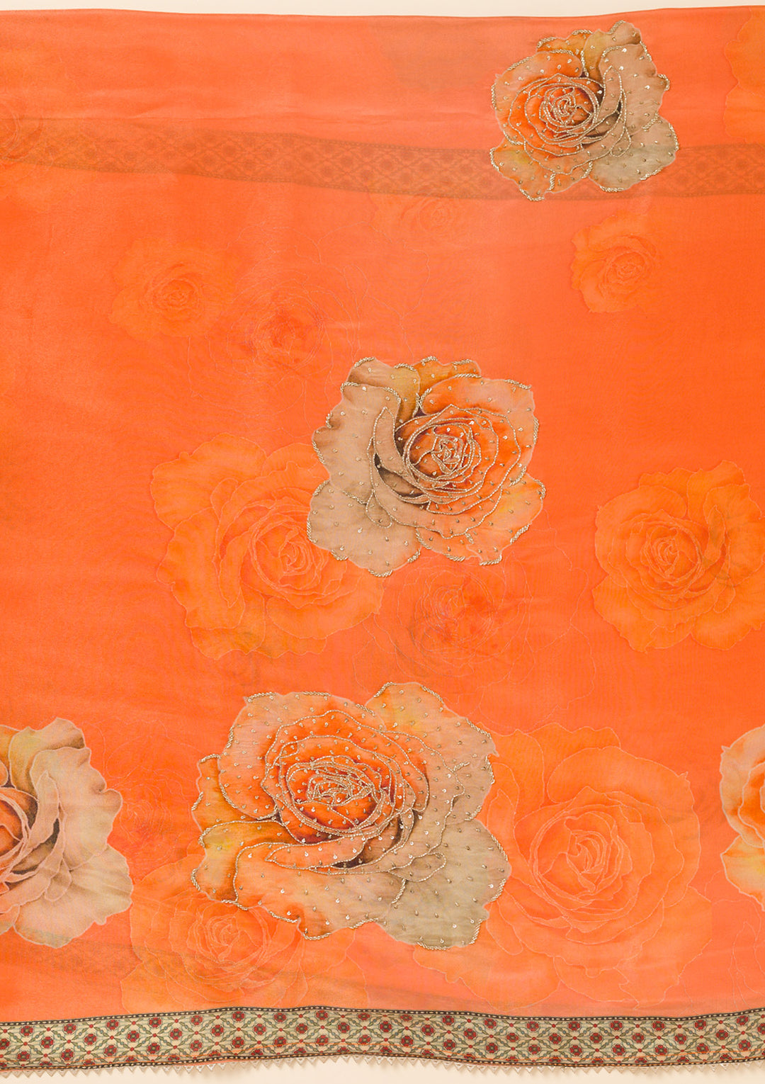 Orange Zariwork Semi Crepe Unstitched Salwar Suit