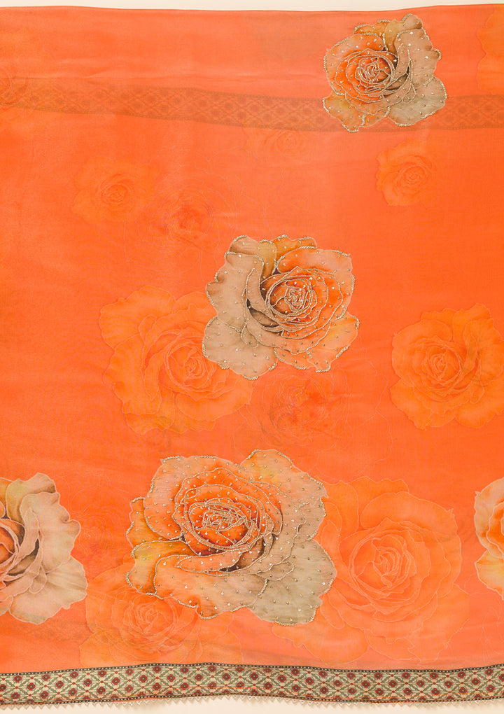 Orange Zariwork Semi Crepe Unstitched Salwar Suit