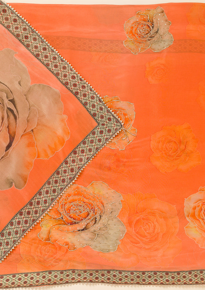 Orange Zariwork Semi Crepe Unstitched Salwar Suit