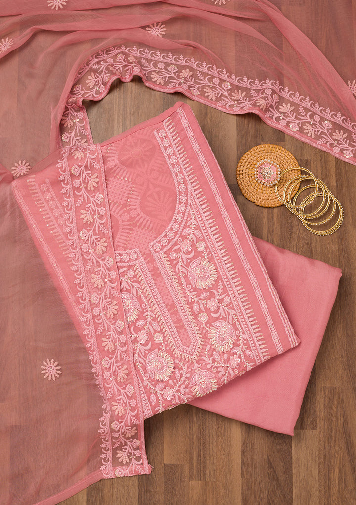 Peach Chikankari Georgette Unstitched Salwar Suit