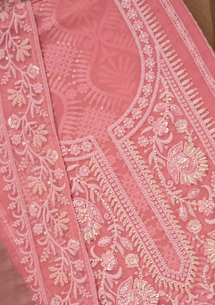 Peach Chikankari Georgette Unstitched Salwar Suit