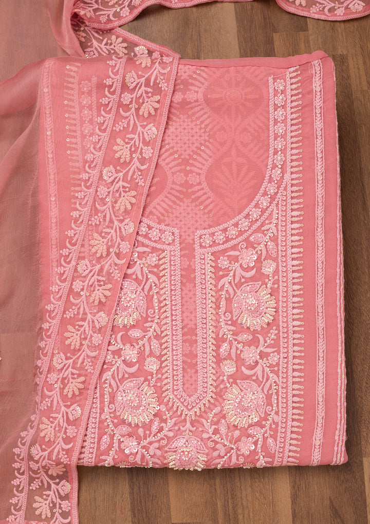 Peach Chikankari Georgette Unstitched Salwar Suit