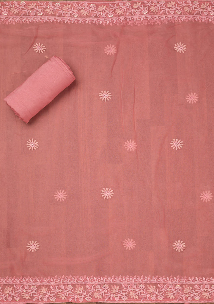 Peach Chikankari Georgette Unstitched Salwar Suit
