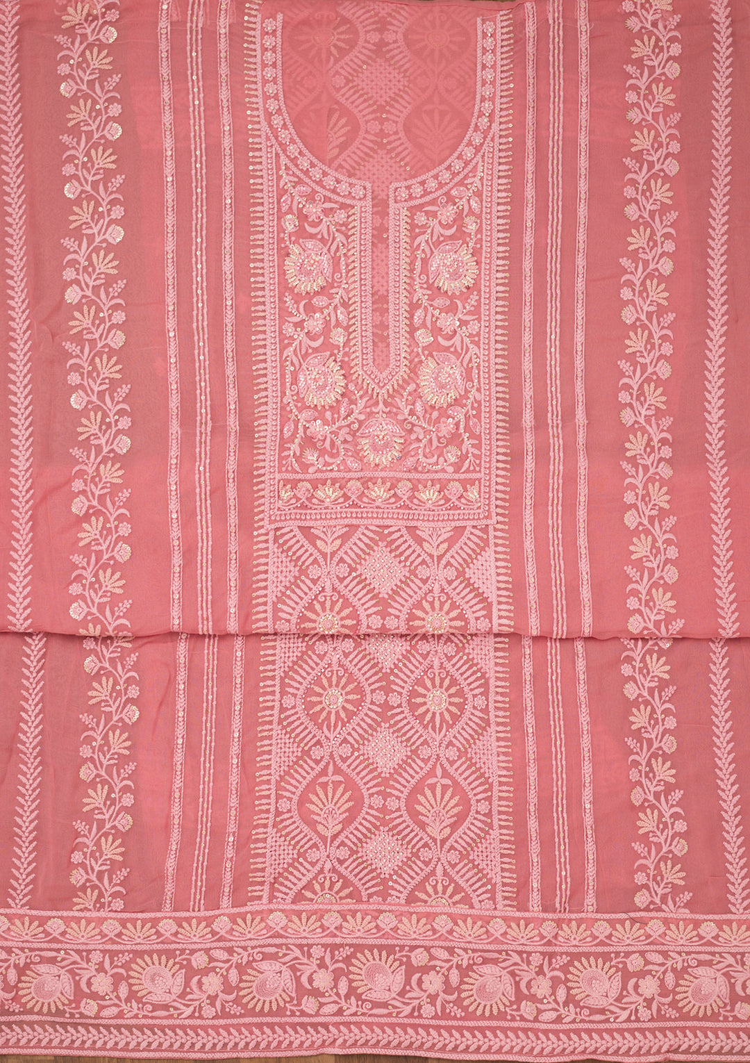 Peach Chikankari Georgette Unstitched Salwar Suit