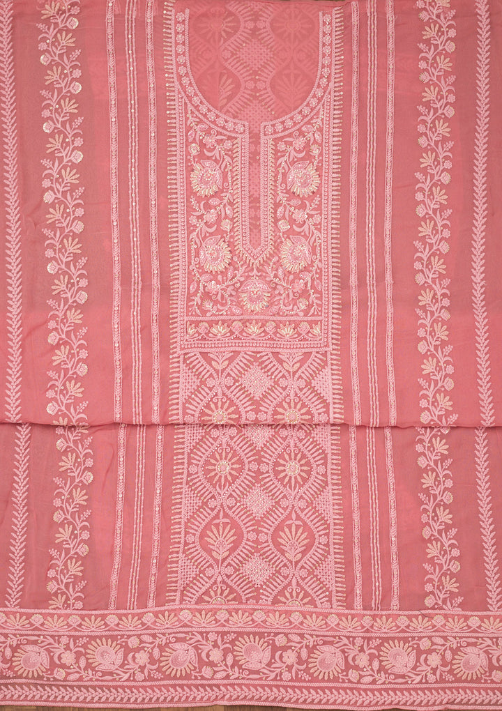 Peach Chikankari Georgette Unstitched Salwar Suit