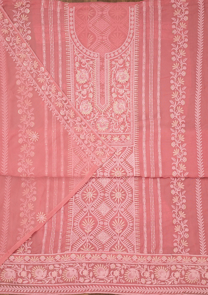 Peach Chikankari Georgette Unstitched Salwar Suit