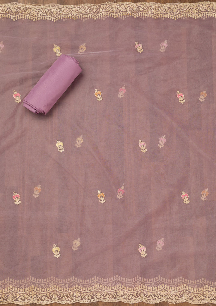 Lavender Threadwork Semi Crepe Unstitched Salwar Suit