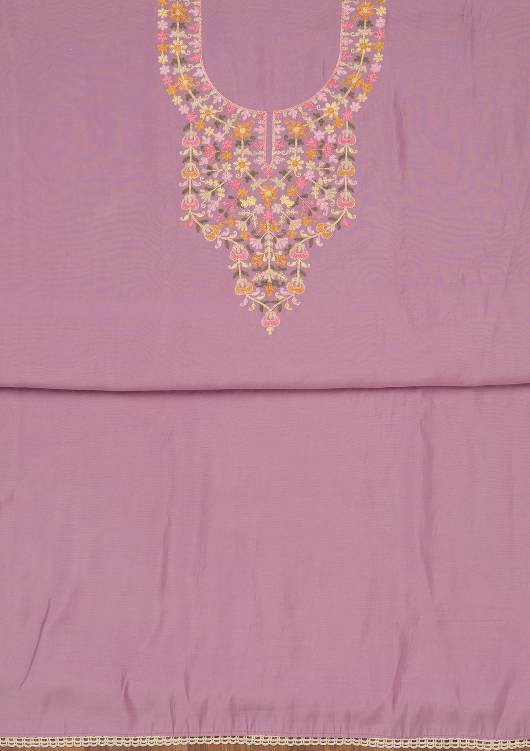 Lavender Threadwork Semi Crepe Unstitched Salwar Suit