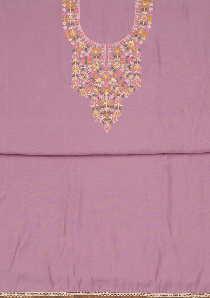 Lavender Threadwork Semi Crepe Unstitched Salwar Suit