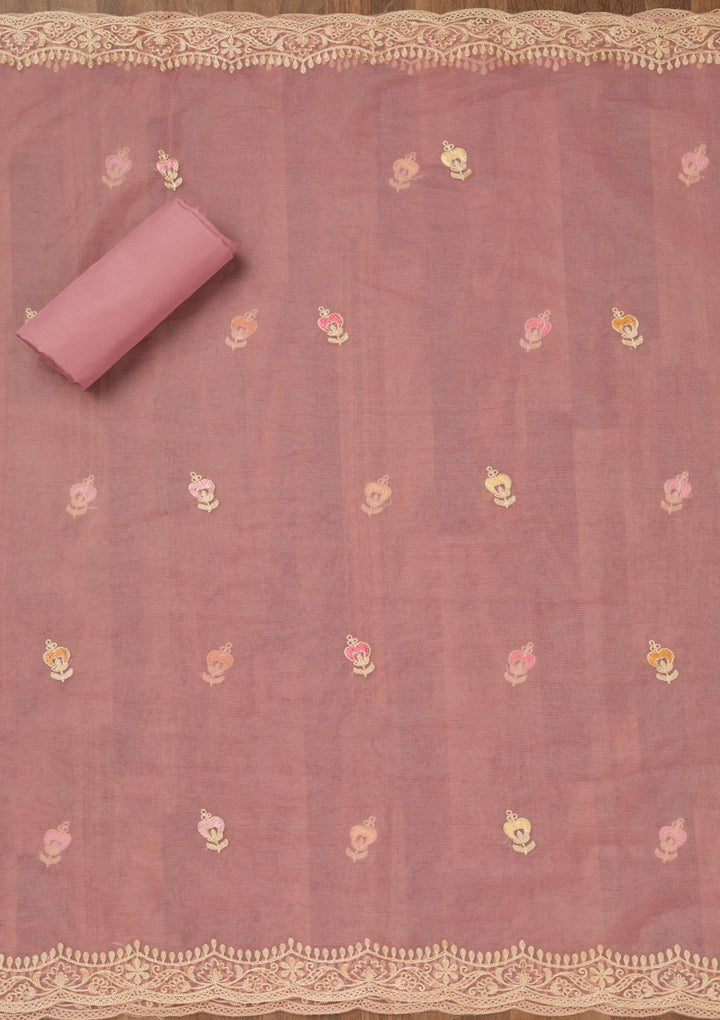 Onion Pink Threadwork Semi Crepe Unstitched Salwar Suit