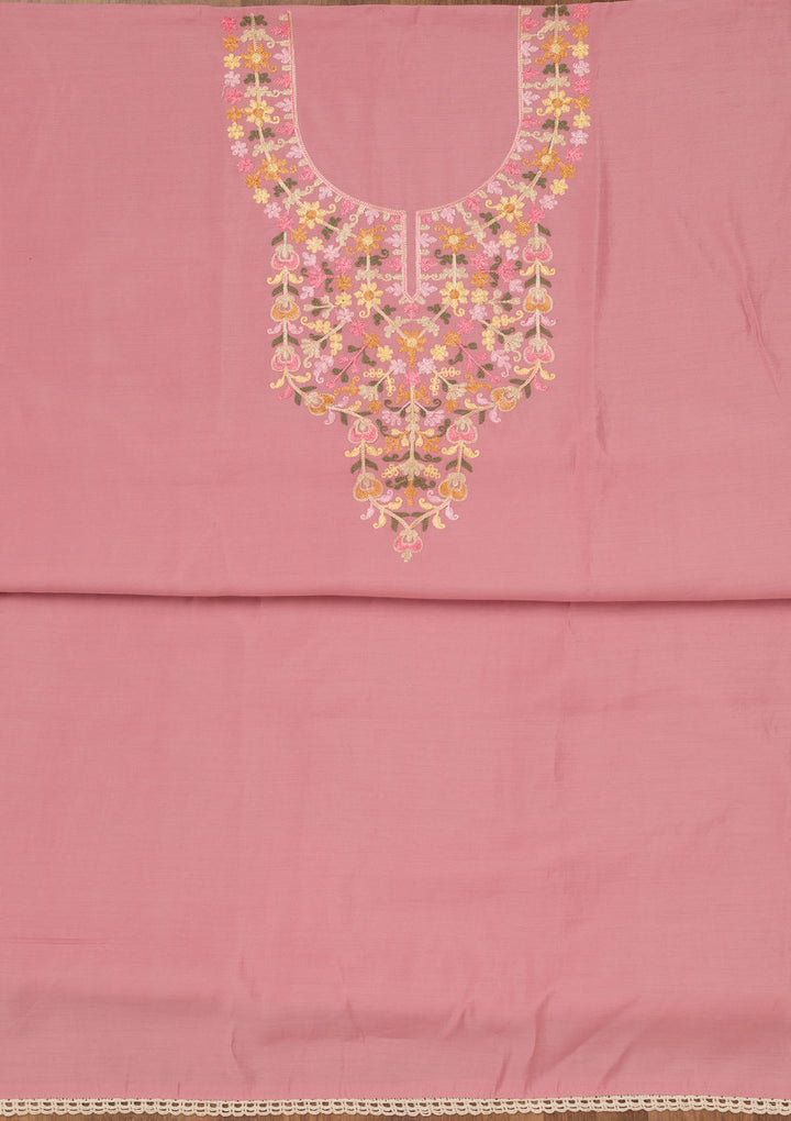 Onion Pink Threadwork Semi Crepe Unstitched Salwar Suit