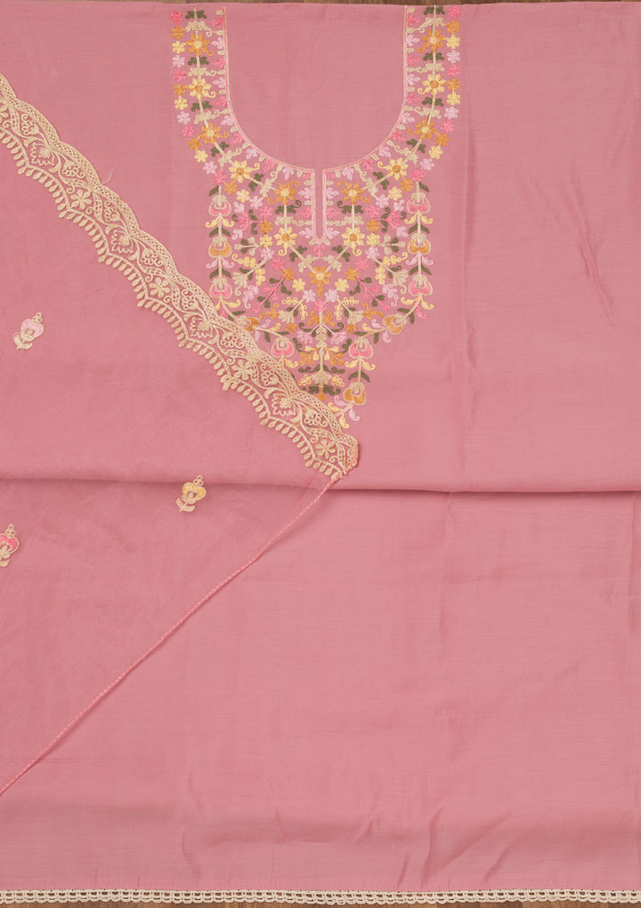 Onion Pink Threadwork Semi Crepe Unstitched Salwar Suit
