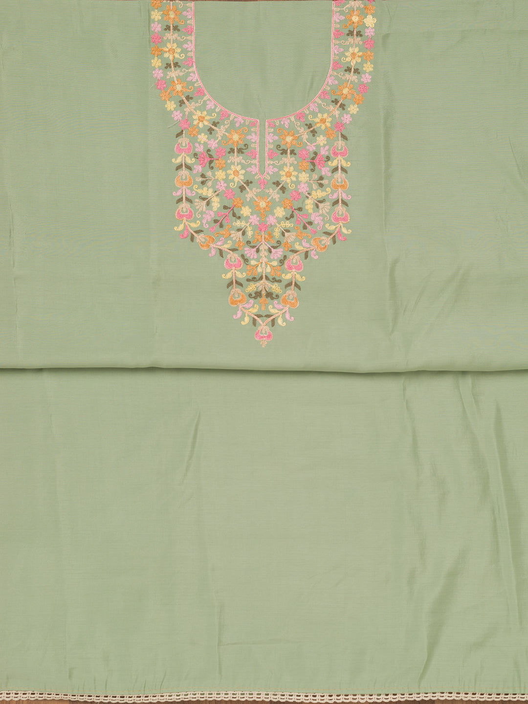 Pista Green Threadwork Semi Crepe Unstitched Salwar Suit