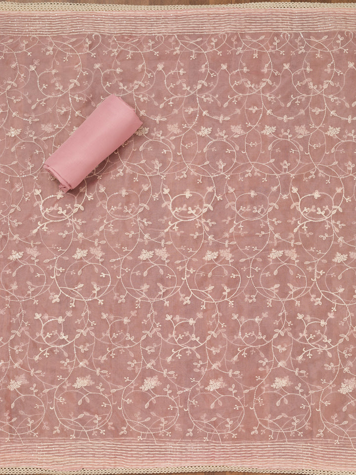 Baby Pink Threadwork Chanderi Unstitched Salwar Suit