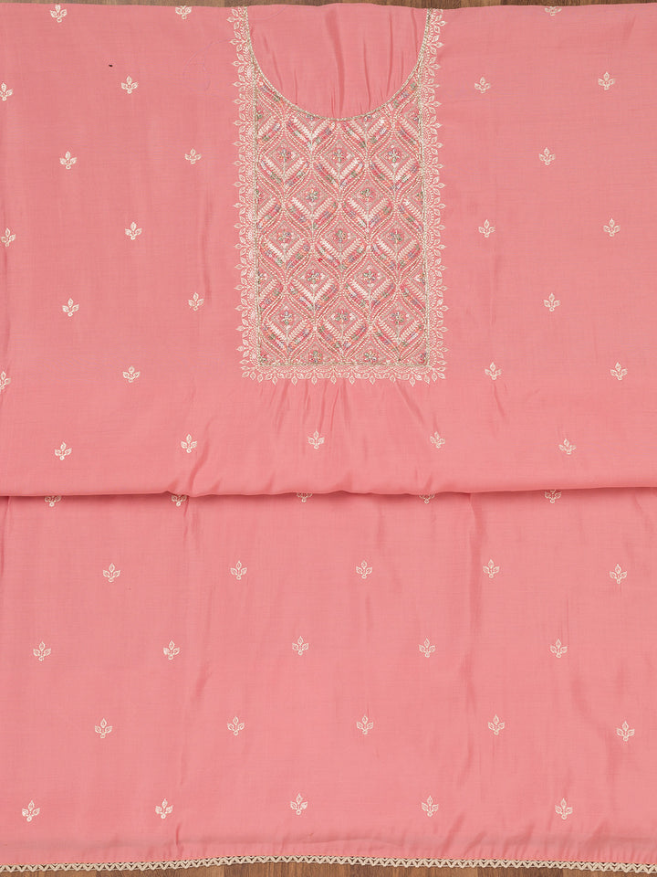 Pink Threadwork Chanderi Unstitched Salwar Suit
