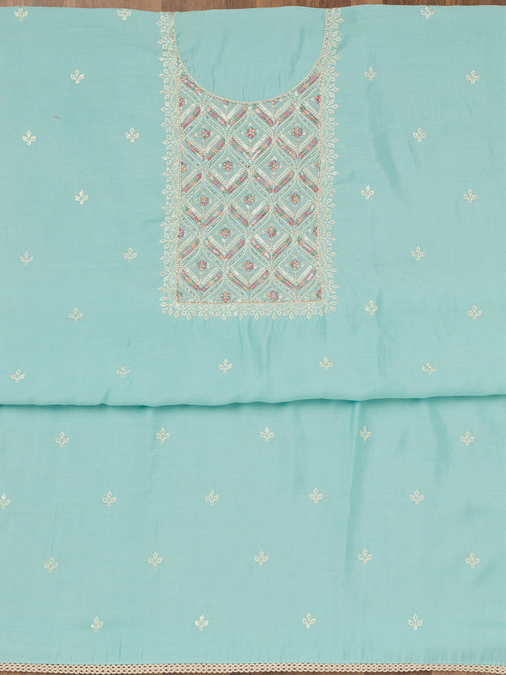 Sky Blue Threadwork Chanderi Unstitched Salwar Suit