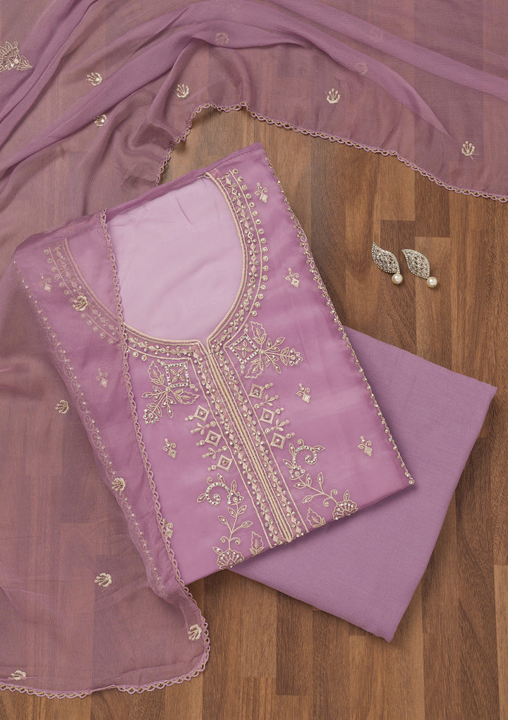 Lavender Zariwork Tissue Unstitched Salwar Suit