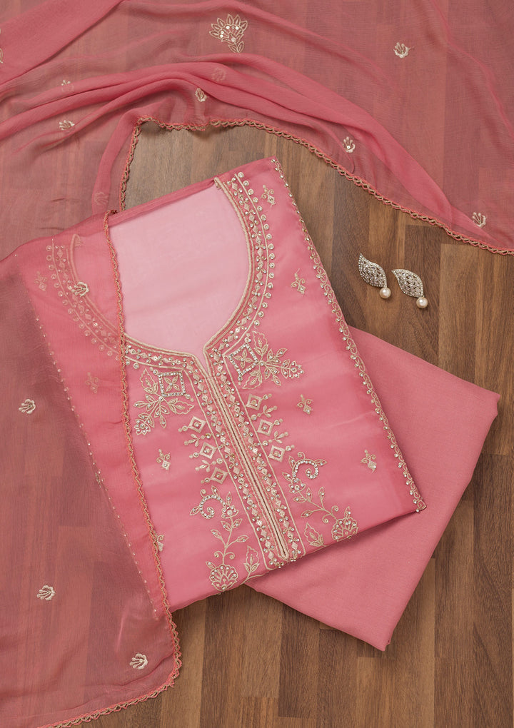 Pink Zariwork Tissue Unstitched Salwar Suit