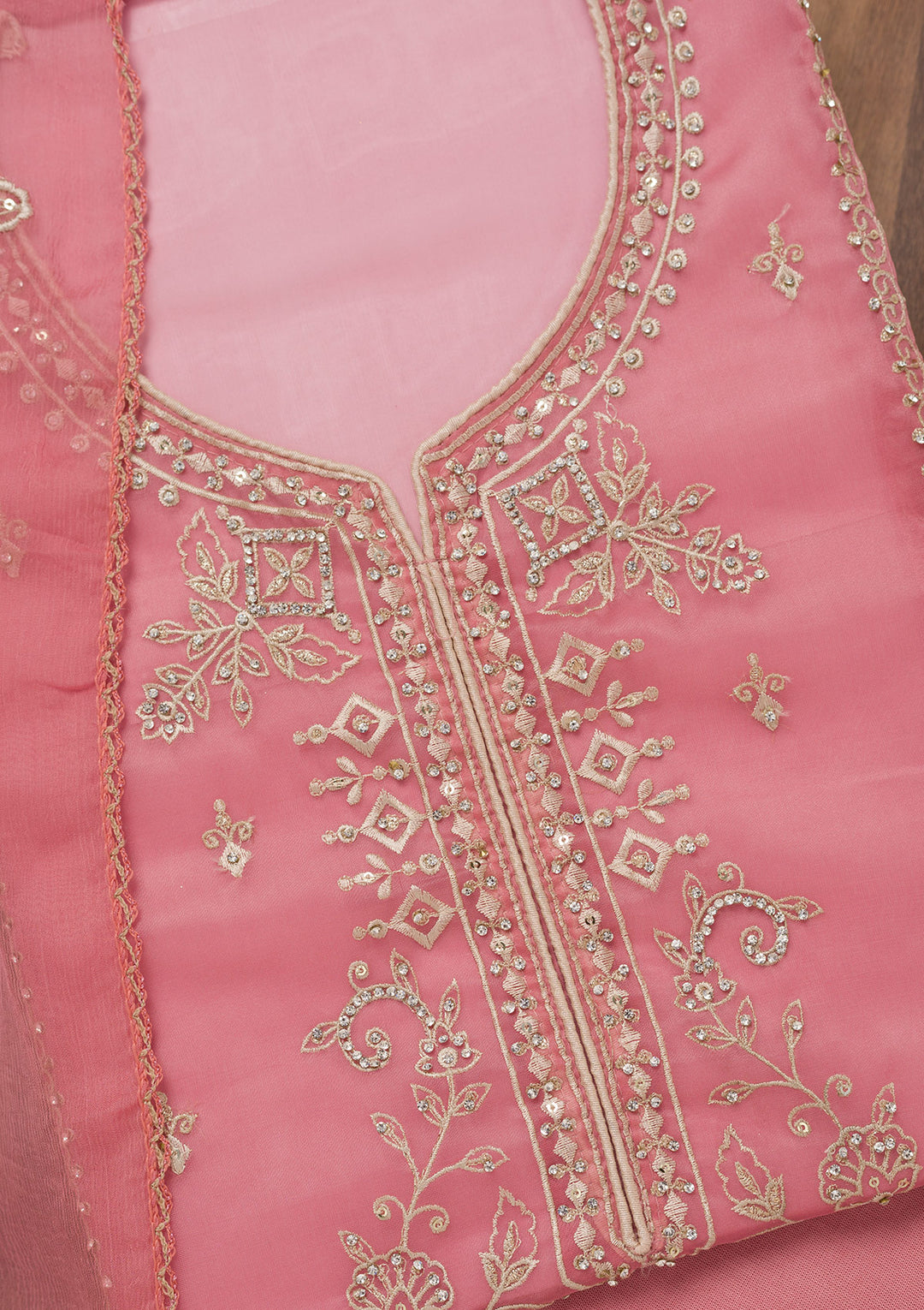 Pink Zariwork Tissue Unstitched Salwar Suit