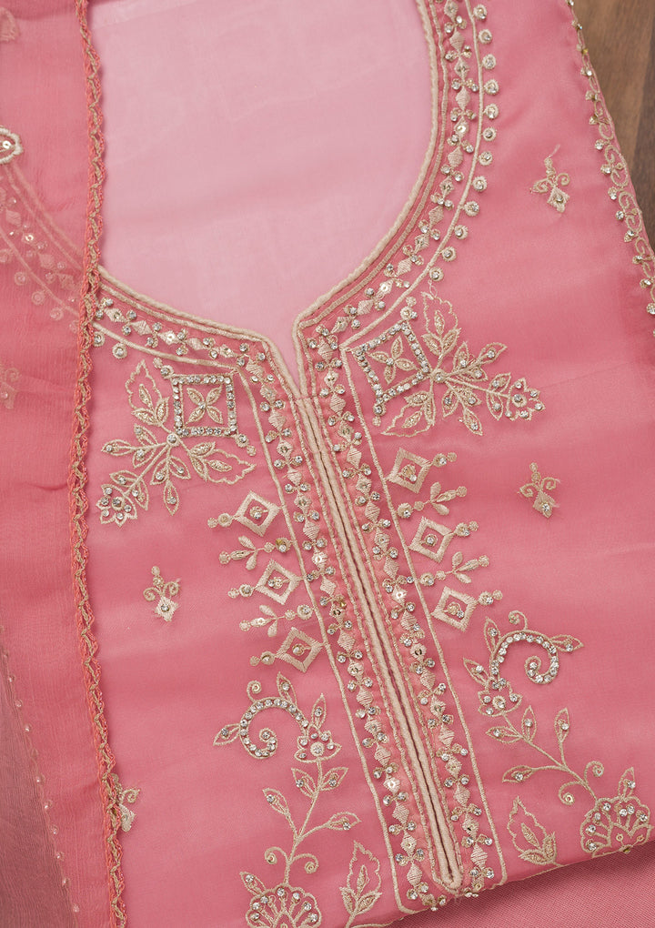 Pink Zariwork Tissue Unstitched Salwar Suit