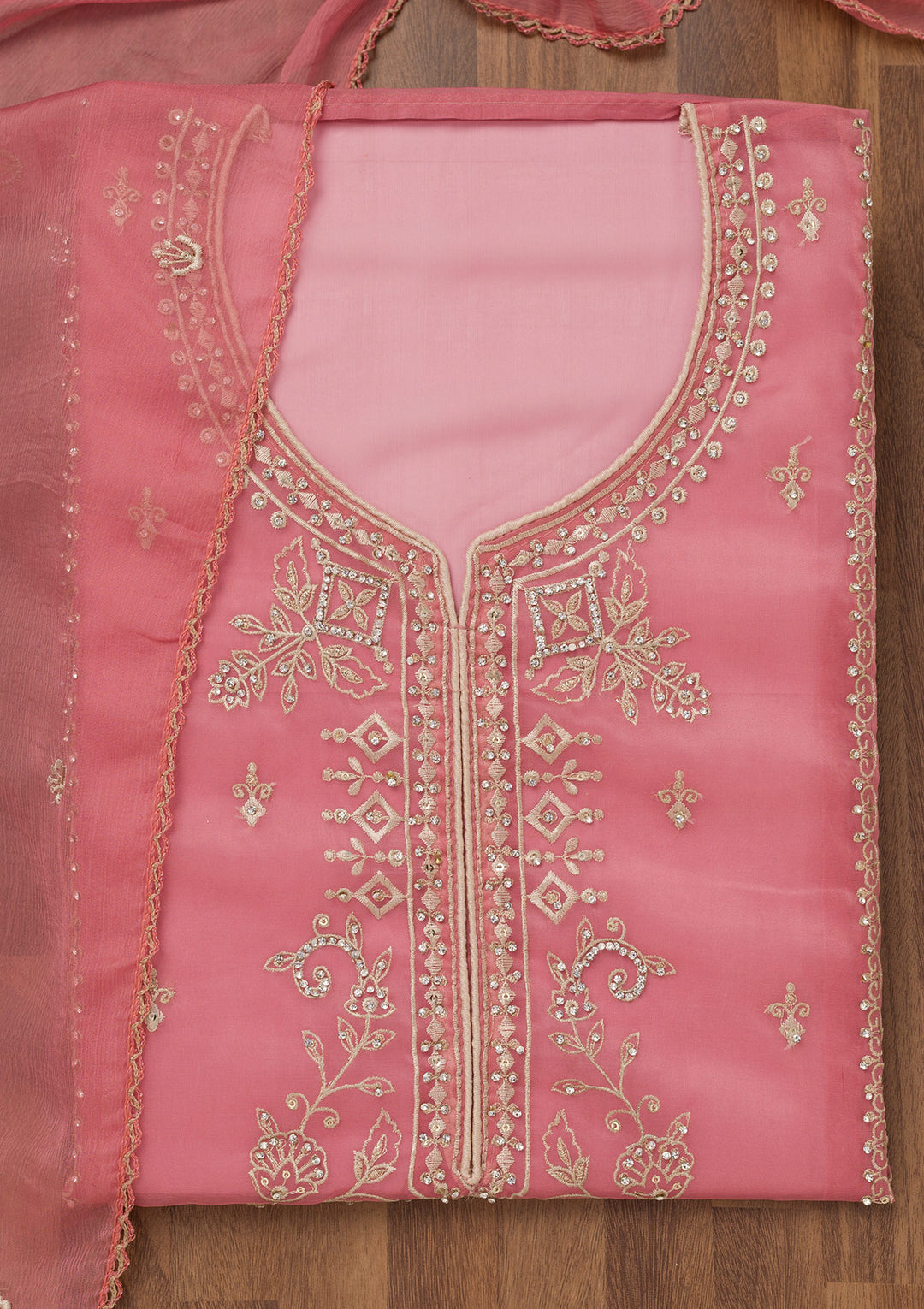 Pink Zariwork Tissue Unstitched Salwar Suit