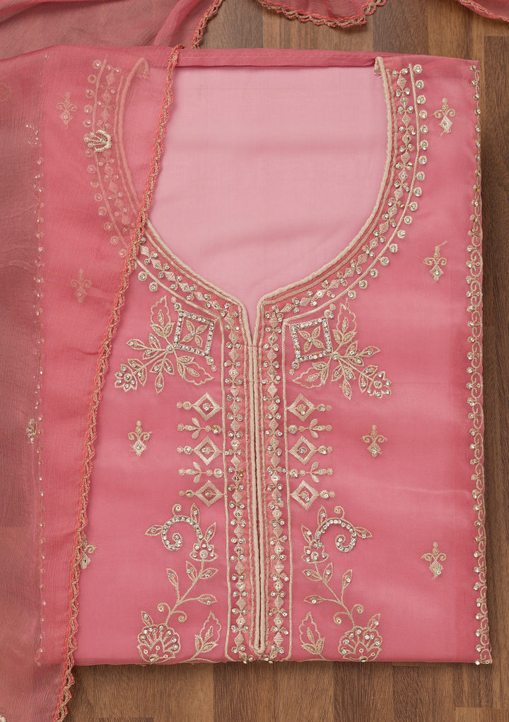 Pink Zariwork Tissue Unstitched Salwar Suit