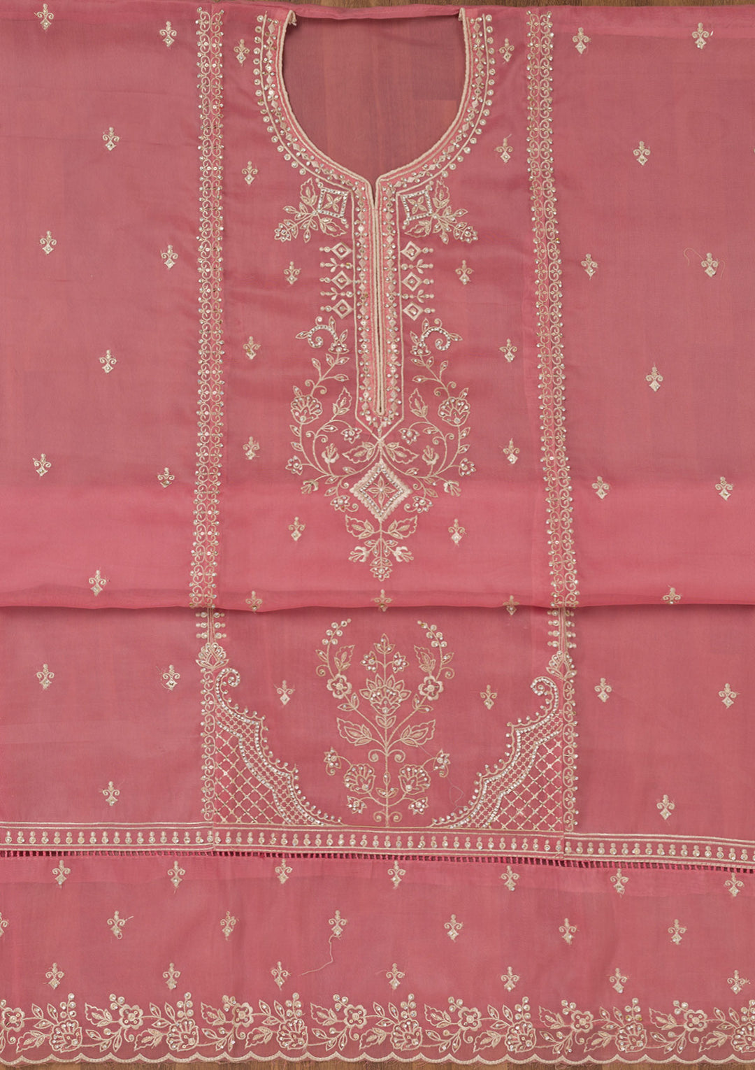 Pink Zariwork Tissue Unstitched Salwar Suit