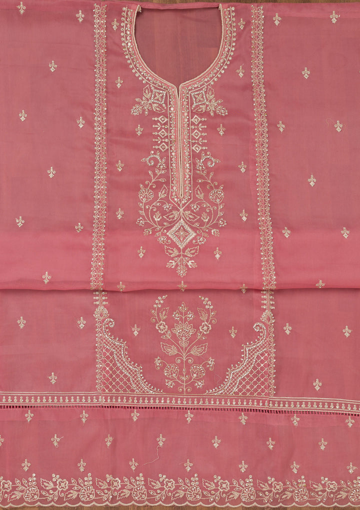 Pink Zariwork Tissue Unstitched Salwar Suit