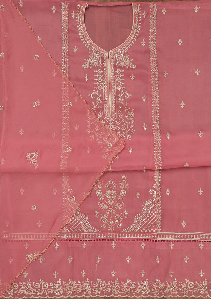 Pink Zariwork Tissue Unstitched Salwar Suit