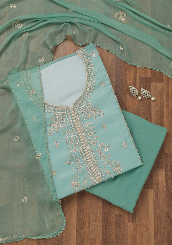 Sea Green Zariwork Tissue Unstitched Salwar Suit