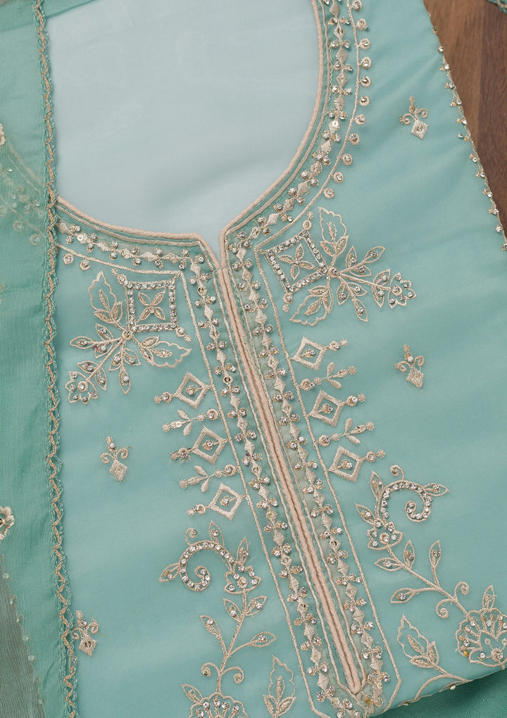 Sea Green Zariwork Tissue Unstitched Salwar Suit