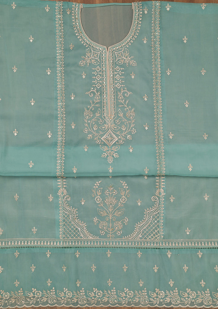 Sea Green Zariwork Tissue Unstitched Salwar Suit