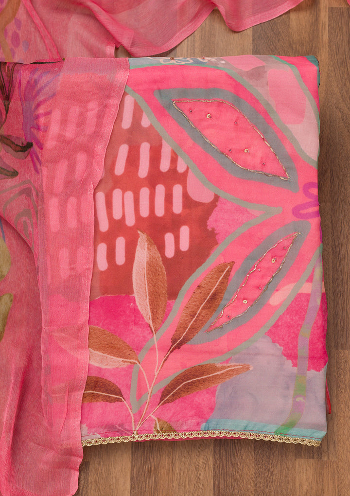 Pink Printed Tissue Unstitched Salwar Suit