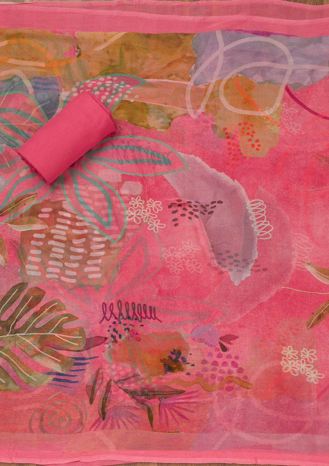Pink Printed Tissue Unstitched Salwar Suit