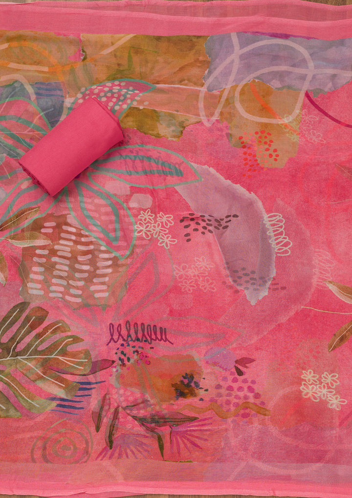 Pink Printed Tissue Unstitched Salwar Suit