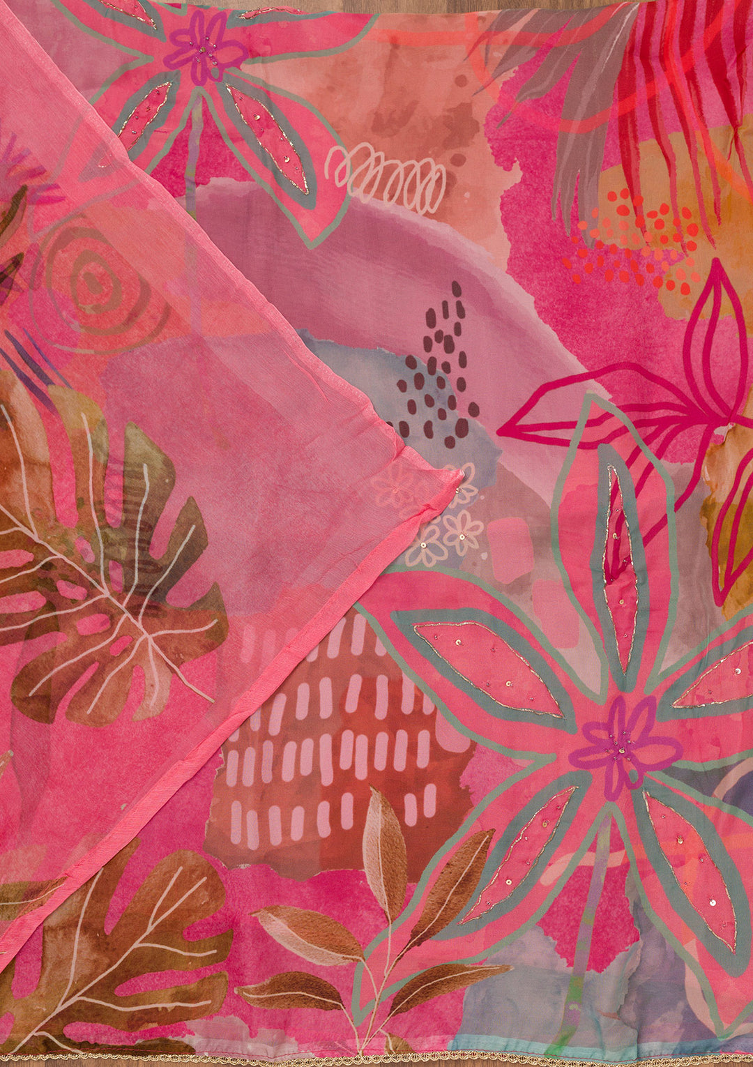 Pink Printed Tissue Unstitched Salwar Suit