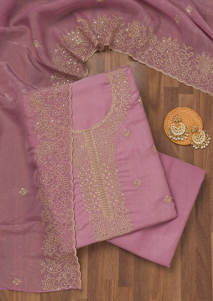Lavender Zariwork Georgette Unstitched Salwar Suit