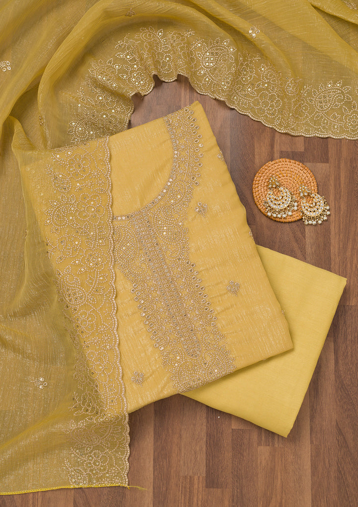 Mustard Zariwork Georgette Unstitched Salwar Suit