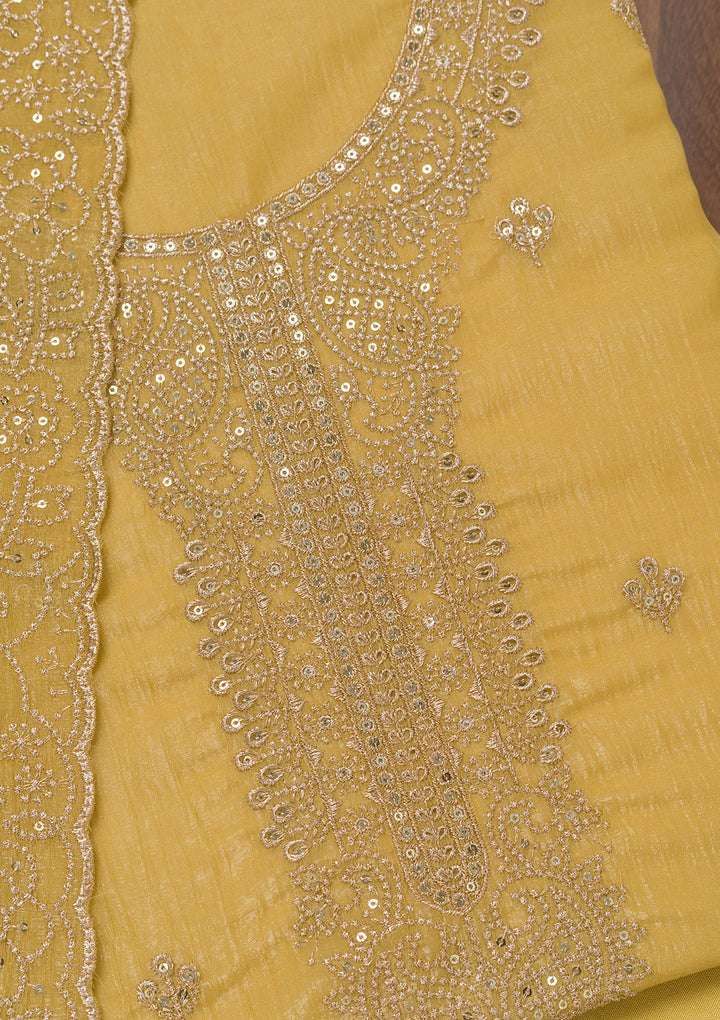 Mustard Zariwork Georgette Unstitched Salwar Suit