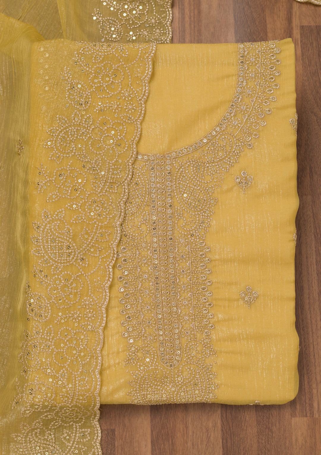 Mustard Zariwork Georgette Unstitched Salwar Suit