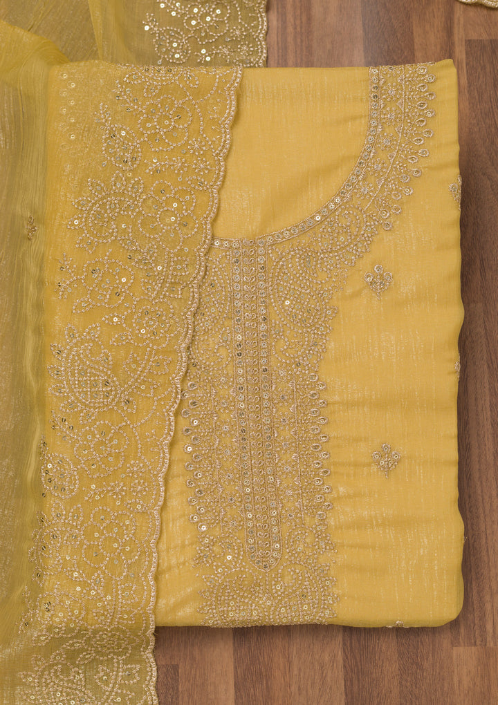 Mustard Zariwork Georgette Unstitched Salwar Suit