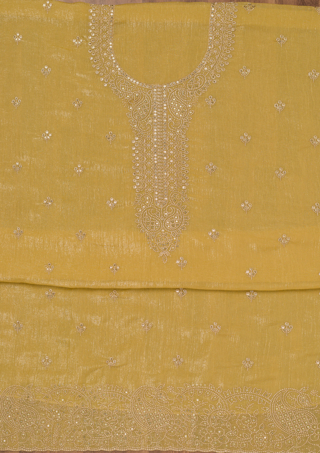 Mustard Zariwork Georgette Unstitched Salwar Suit