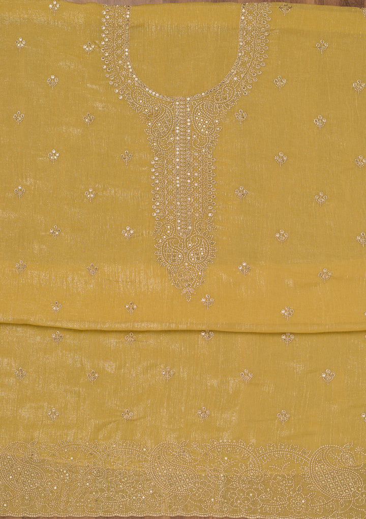 Mustard Zariwork Georgette Unstitched Salwar Suit