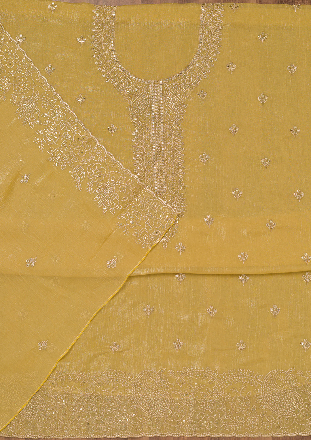 Mustard Zariwork Georgette Unstitched Salwar Suit