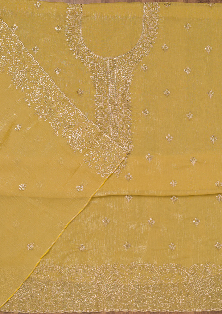 Mustard Zariwork Georgette Unstitched Salwar Suit
