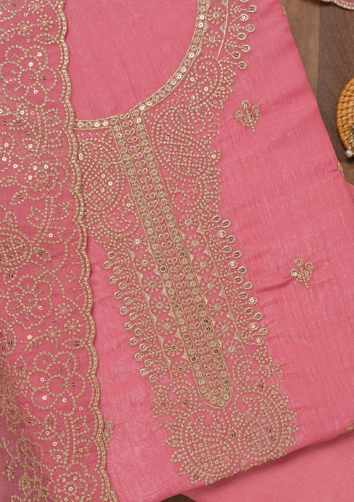 Onion Pink Zariwork Georgette Unstitched Salwar Suit