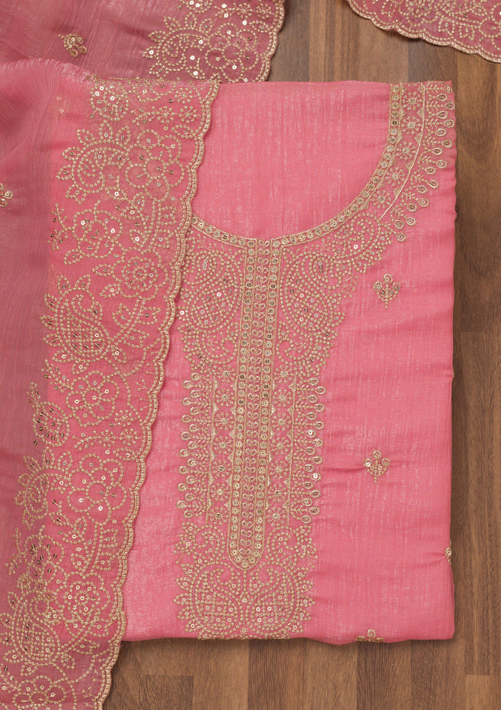 Onion Pink Zariwork Georgette Unstitched Salwar Suit