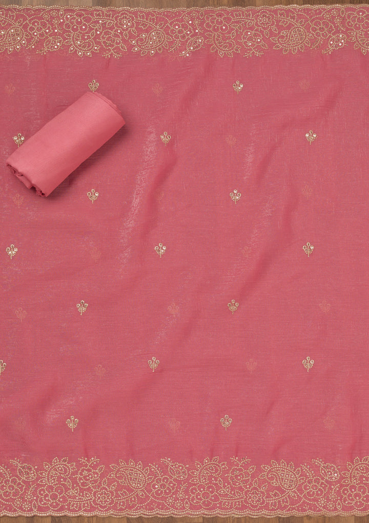 Onion Pink Zariwork Georgette Unstitched Salwar Suit